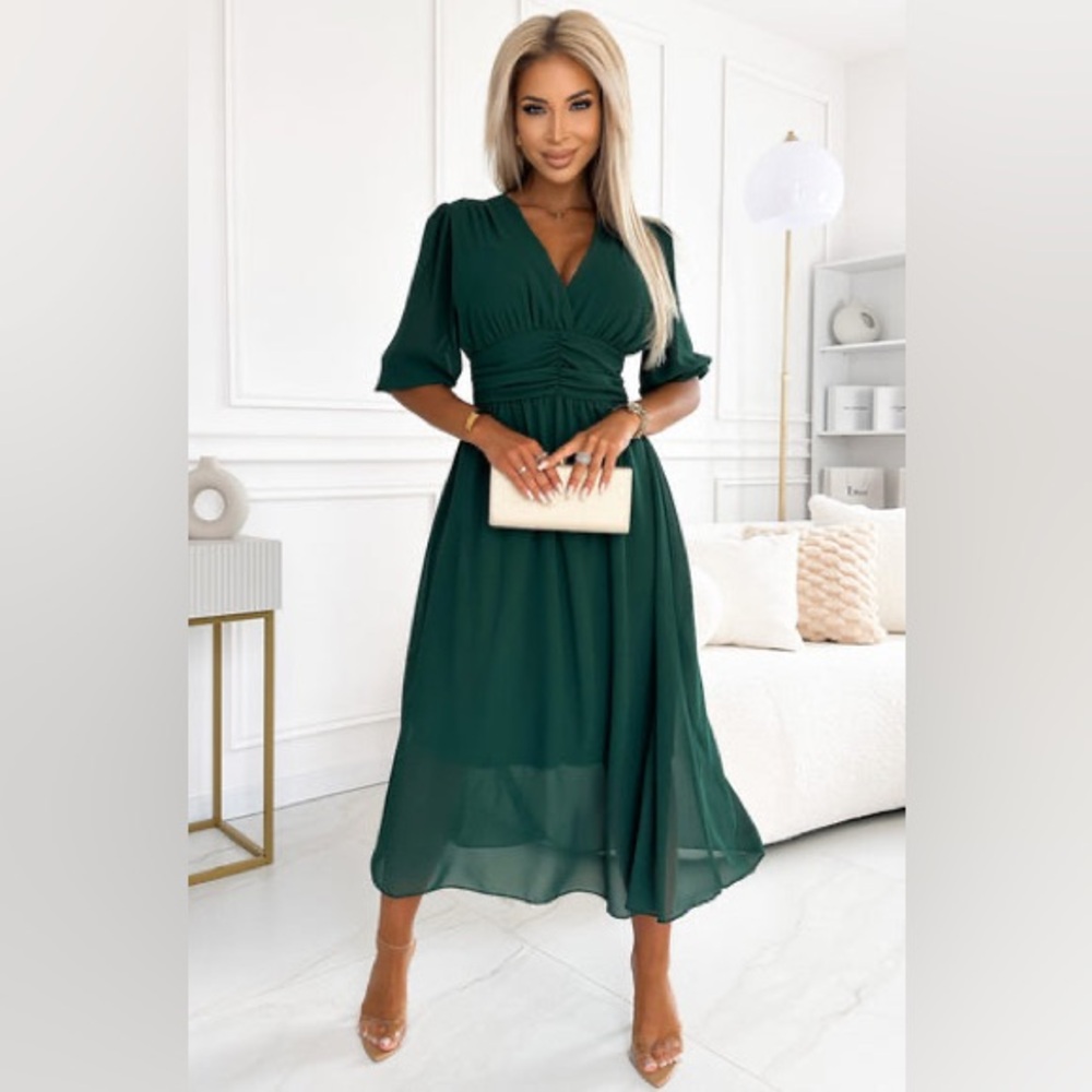 JESSICA PLAIN CHIFFON MAXI
DRESS-BOTTLE GREEN